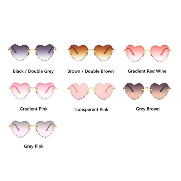 TEMP OUT OF STOCK! Pink Heart UV400 Sunglasses Gold Frameless Scalloped Edge - Picture 3 of 7